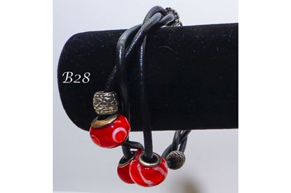 Red Hues Lamp Work Leather Bracelet