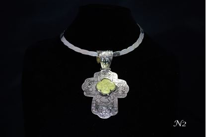 Gigantic Metal Cross Choker Necklace w/Lime Green Acrylic Cross in the center