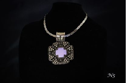Gigantic Metal Cross Choker Necklace w/Purple Acrylic Cross in the center