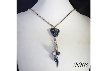 Black Obsidian Snowflake Pendant Tassel Necklace