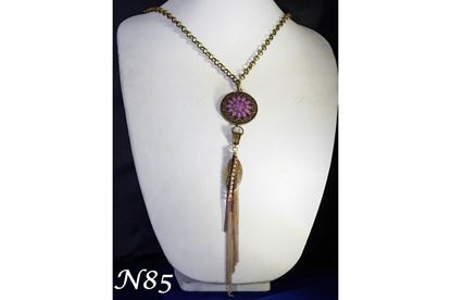 Purple Flower Pendant Tassel Necklace