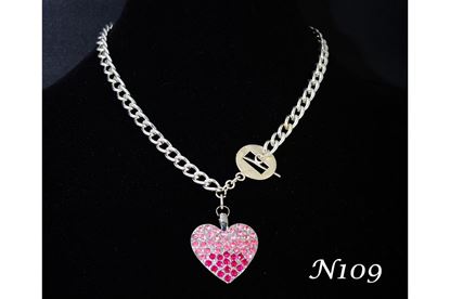 Classic Pink Bling Heart Toggle Pendant Necklace