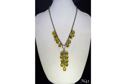 Sensual Lariat Necklace in Olive Green Faceted Glass