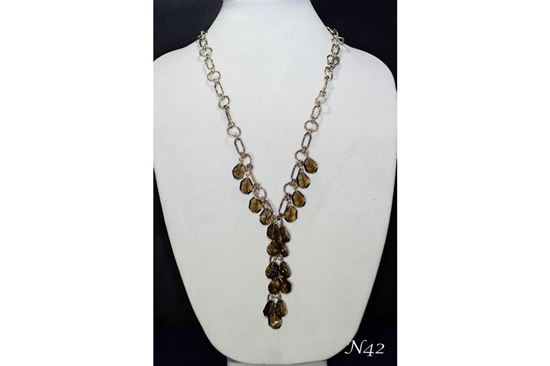 Sensual Lariat Necklace in Smoke Faceted Glass