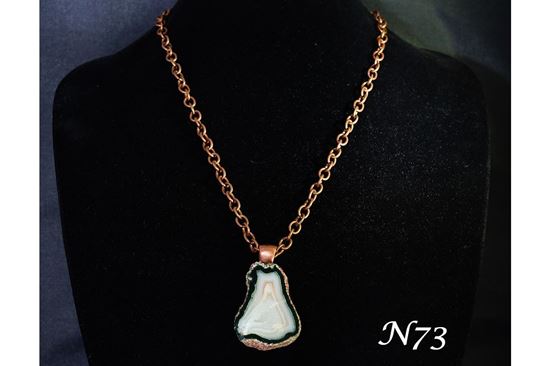 Agate Geode Crystals Rock Pendant Copper Metal Chain Necklace