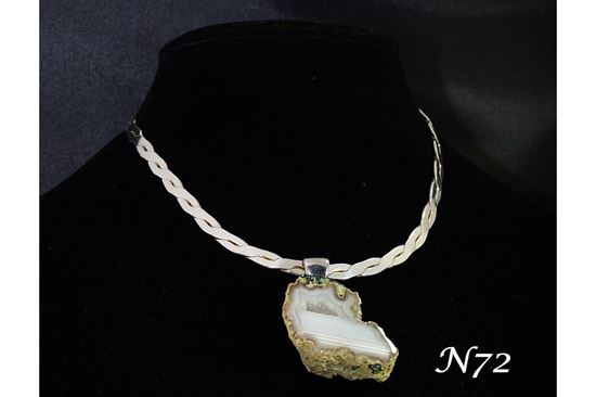 Agate Geode Crystals Rock Pendant Silver Metal Choker Necklace