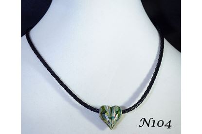 Aqua Ocean Artsy Glass Heart Pendant Black Leather Collar Necklace