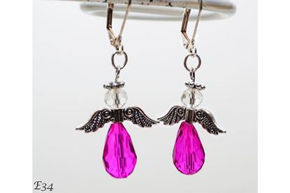 Angel Rich Pink Handmade Crystal Dangle Earrings