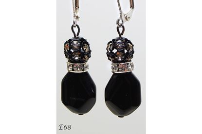Black Onyx Teardrop Rhinestone Handmade Beaded Earrings