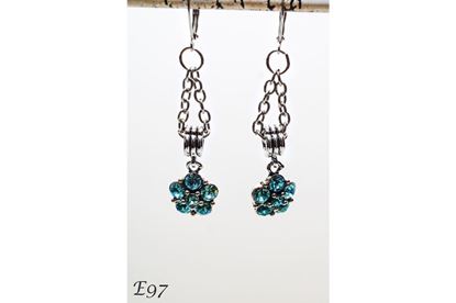 Aqua Rhinestone Flower Pendant Handmade Crystal Dangle Earrings